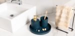 How can one design a modern, sophisticated, and functional powder room?